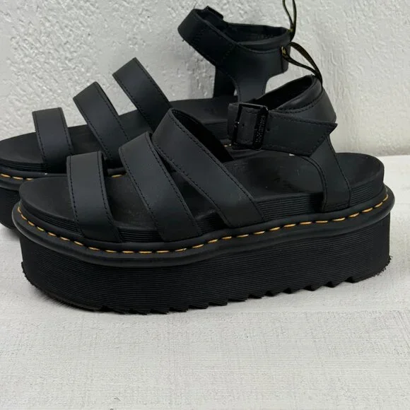Dr. Martens Blaire Quad Platform Gladiator Sandals Black Hydro Leather Size 9 - Picture 2 of 13